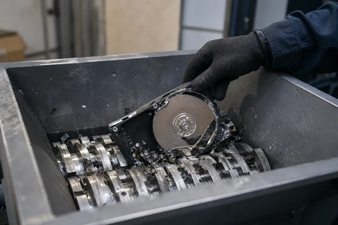 HDD-vernietiging, Fredo Recycling Harde schijven klaar voor onomkeerbare vernietiging bij Fredo Recycling