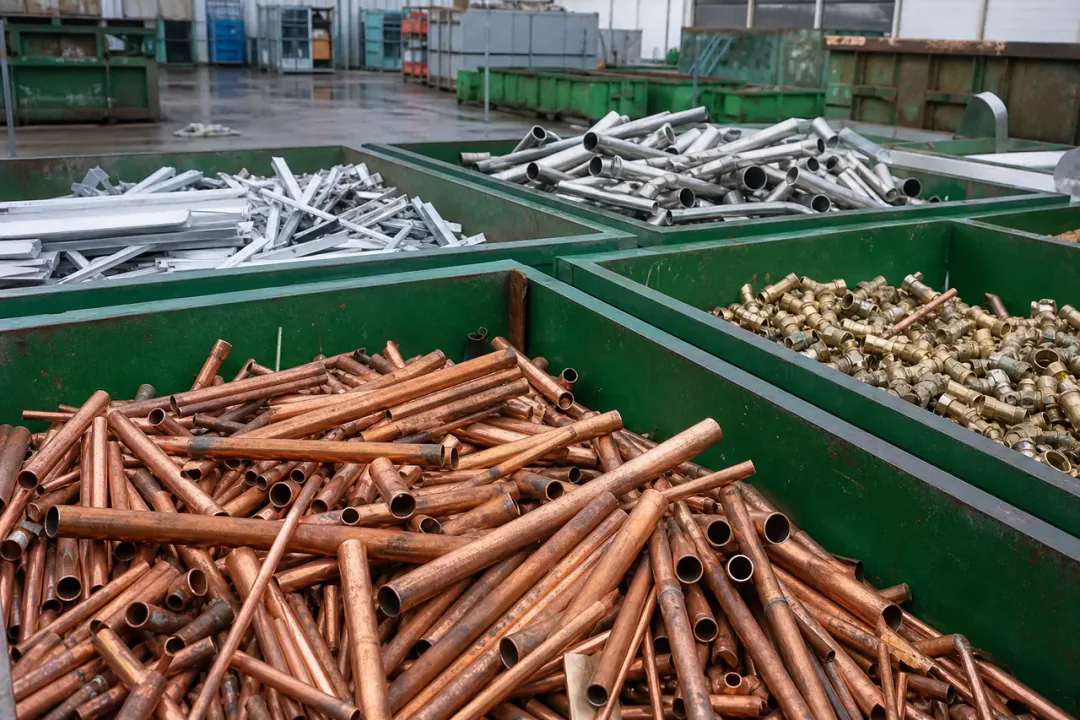 Metaalsortering bij Fredo Recycling Gesorteerde metaalsoorten op de werf van Fredo Recycling in Harelbeke